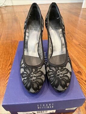 Stuart Weitzman Black Lace Floral Pumps